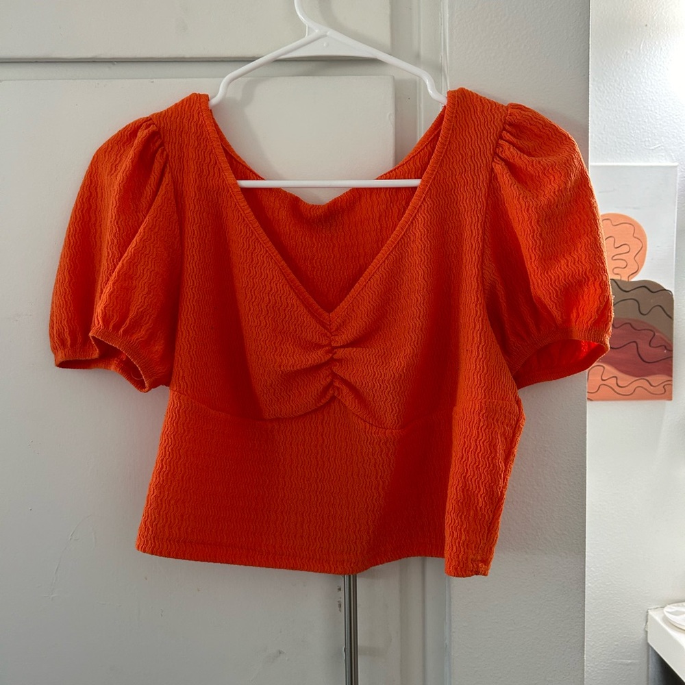 Orange puff sleeve crop top